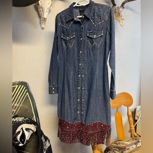 Embellished Denim Long Sleeve Dress